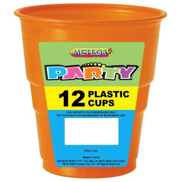 Meteor Party Pumpkin Orange 12 Plastic Cups 270ml