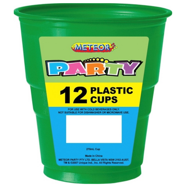 Meteor Party Emerald Green 12 Plastic Cups 270ml