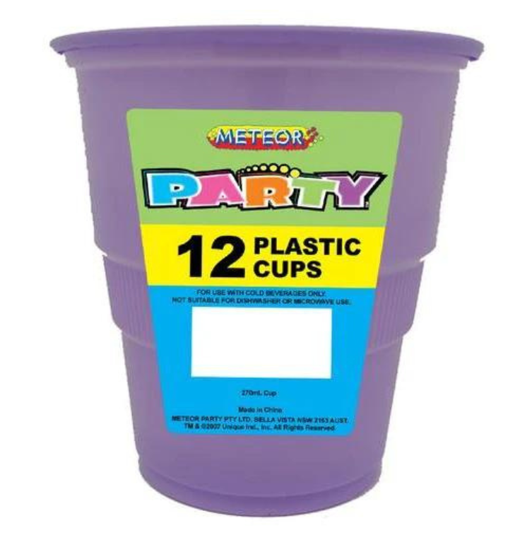 Meteor Party Lavender 12 Plastic Cups 270ml