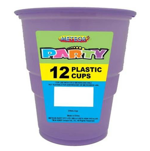 Meteor Party Lavender 12 Plastic Cups 270ml