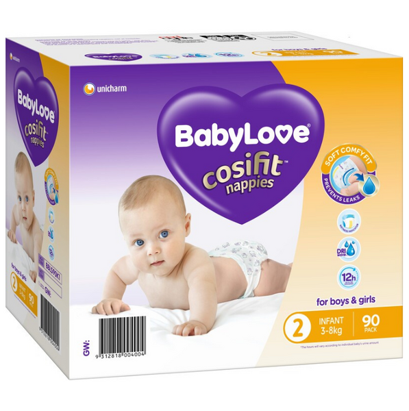 Babylove Cosifit Nappies Infant Jumbo 2 3-8kg 90 pack