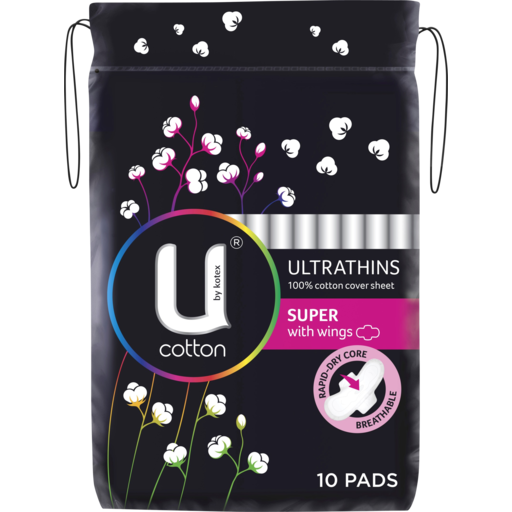 U By Kotex Cotton Ultrathins Super With Wings 10 Pads