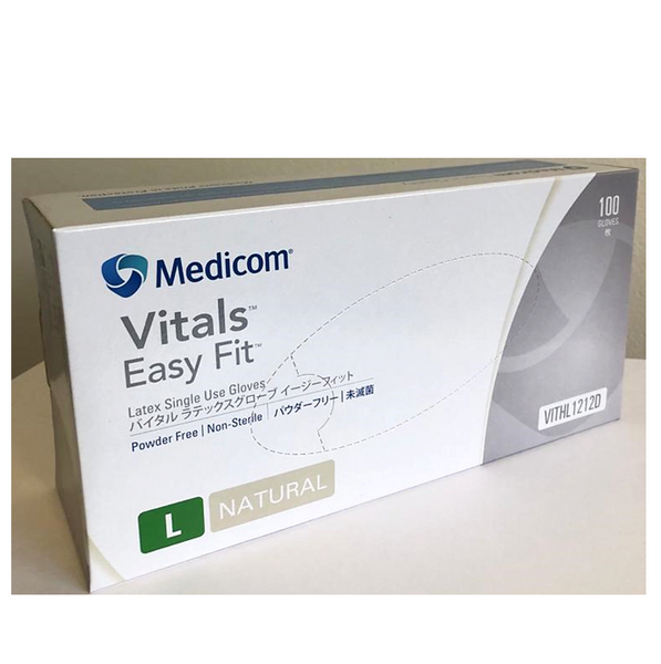 Medicom Vitals Easy Fit Latex Single Use 100 Gloves Large